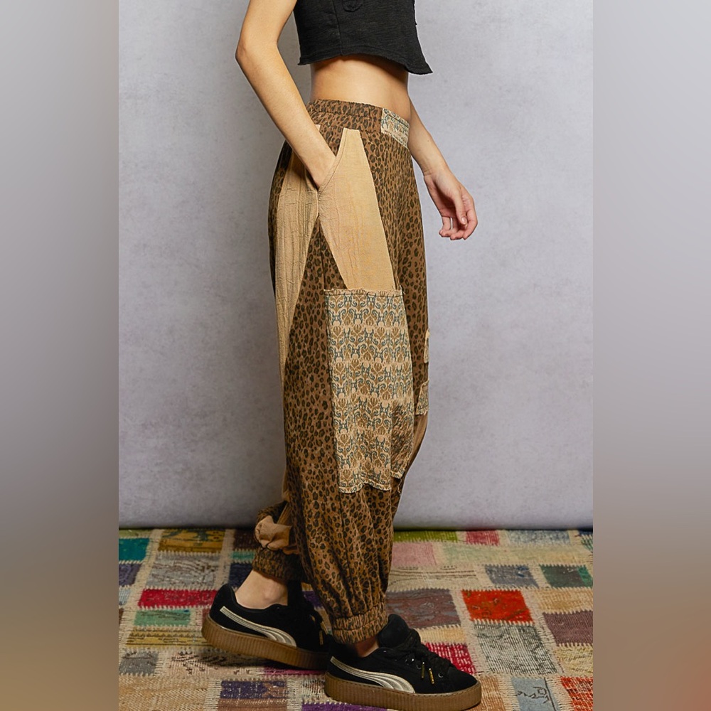 #10 P5-1 POL Leopard Print Patchwork Pants - Picture 2 of 5